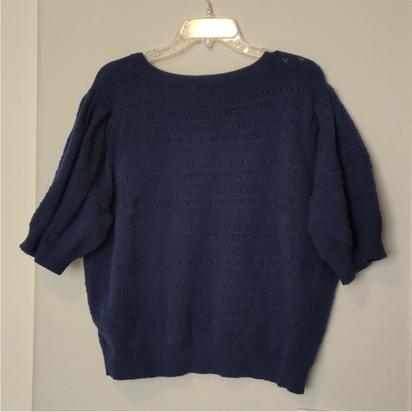 Draper James - Navy Blue Puff Sleeve Pointelle Henley Sweater - XXL - Picture 3 of 7